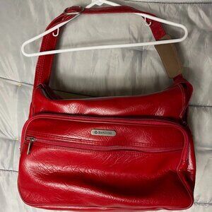 Samsonite Red Faux Leather 4 Pocket Carry On Bag Overnight Bag Clean